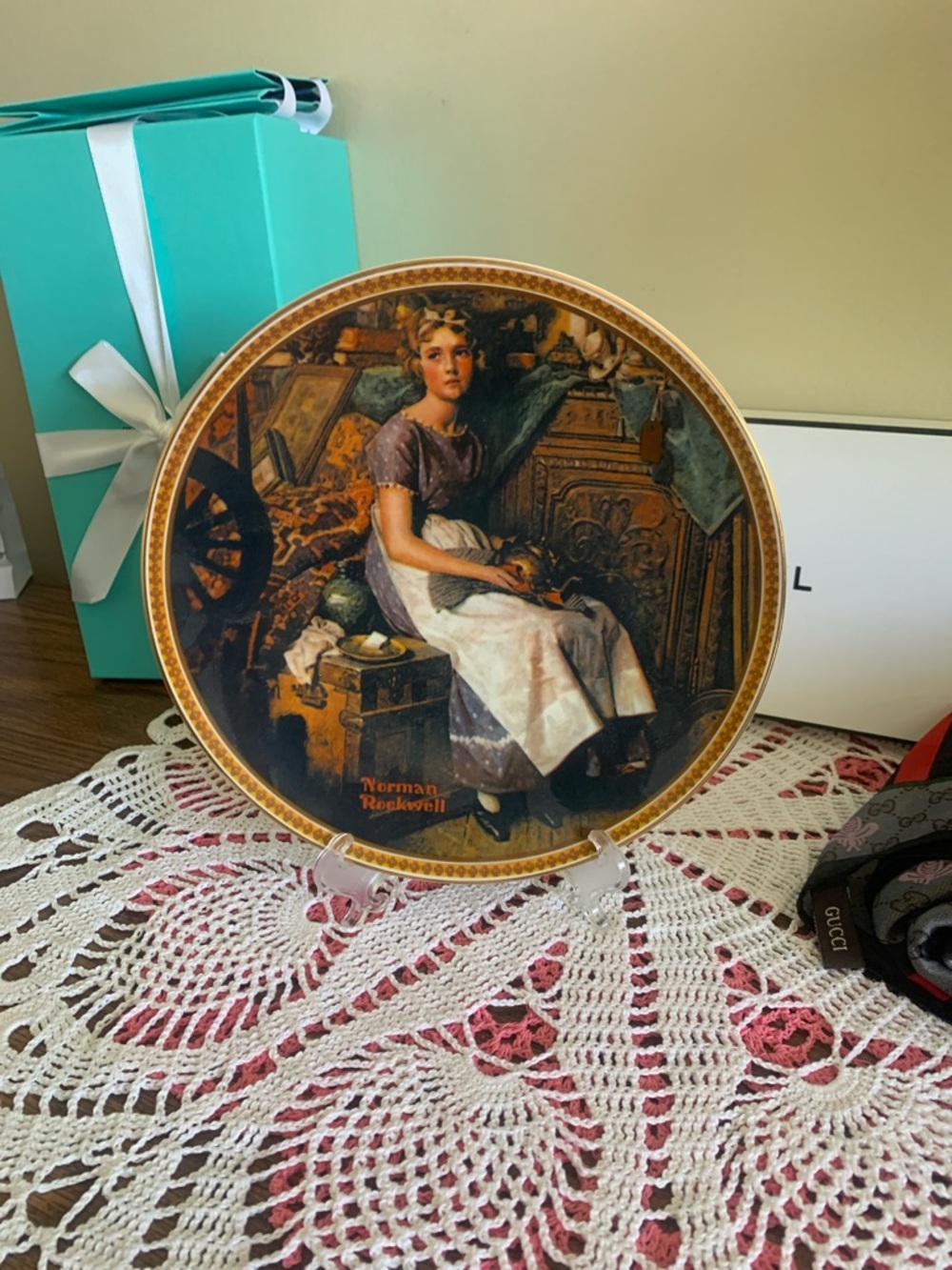 Norman Rockwell Plate — Lavender Dress with White Apron and Gold Border